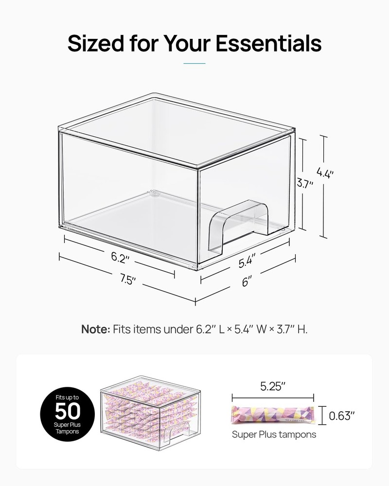 4 Pack Small Clear Stackable Storage Drawers,Acrylic Bathroom Makeup Organize...