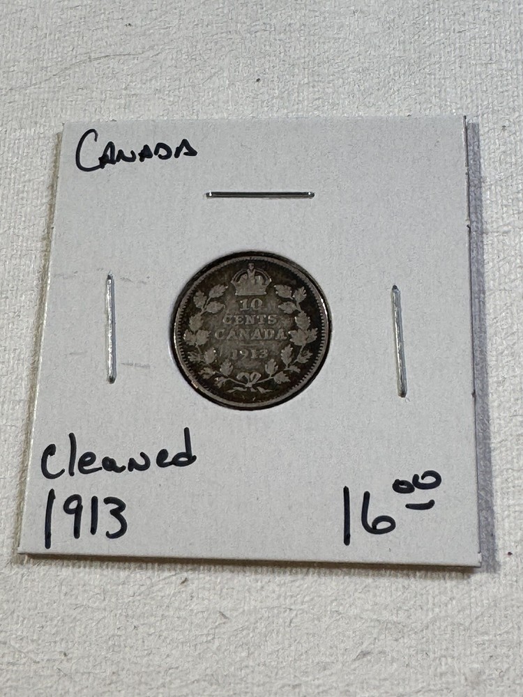 1913 Canada 10 Cents Silver Coin Cleaned