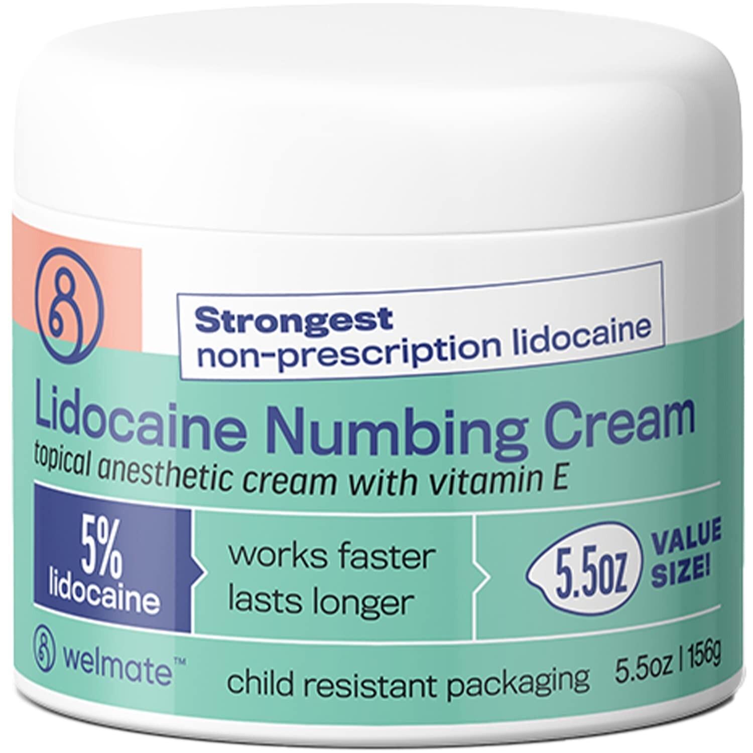 WELMATE Pain Relief, 5% Lidocaine Numbing Cream, 5.5oz
