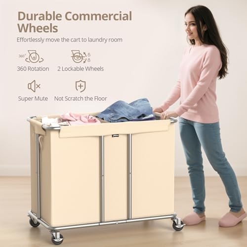 230L Rolling Laundry Hamper, 2-Section Laundry Basket with Wheels, 61 Gallons