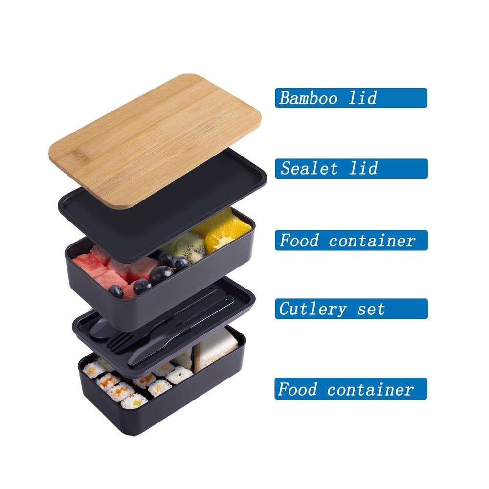Japanese Bamboo Bento Box with Compartments and Utensils Stackable ... Fast Ship