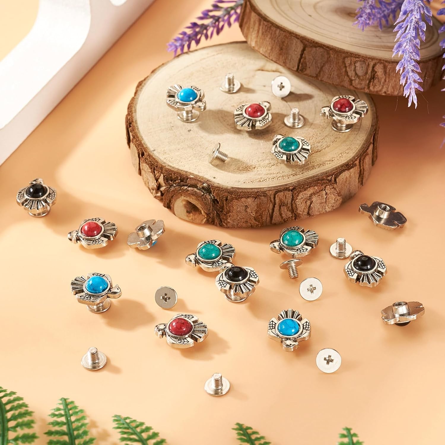 16 Sets Faux Turquoise Decorative Rivets Studs for Leather Vintage Southwest Thu