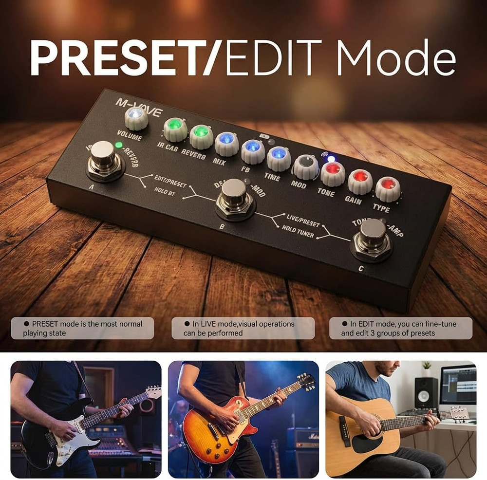 Multi Effects Guitar Pedal Portable Electric Guitar Processor with 9 AMP Models,