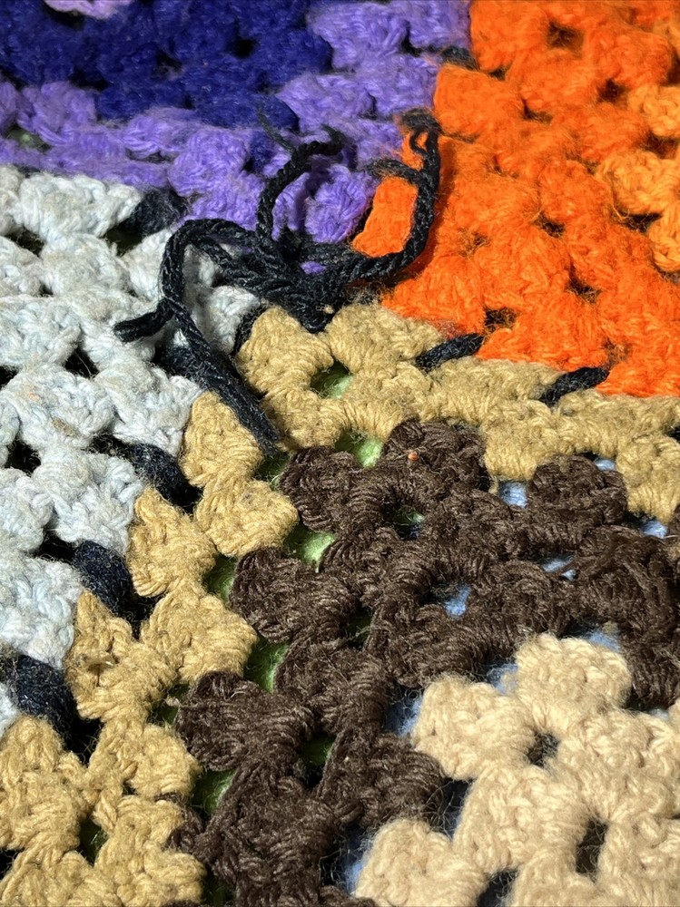 Crochet Afghan Handmade Granny Square Multicolor Sofa Couch Throw Blanket READ