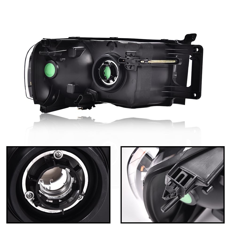 Halogen Headlight Assembly for 2002-2005 Dodge Ram, Black Housing