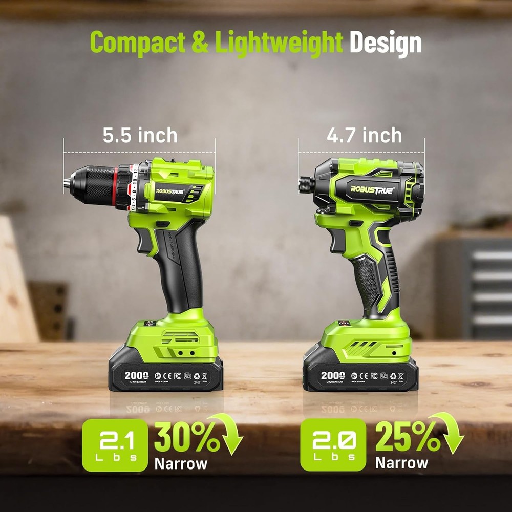 21V Cordless Power Tool Combo Drill & Impact Driver Set 2 Batteries 16PC Bits