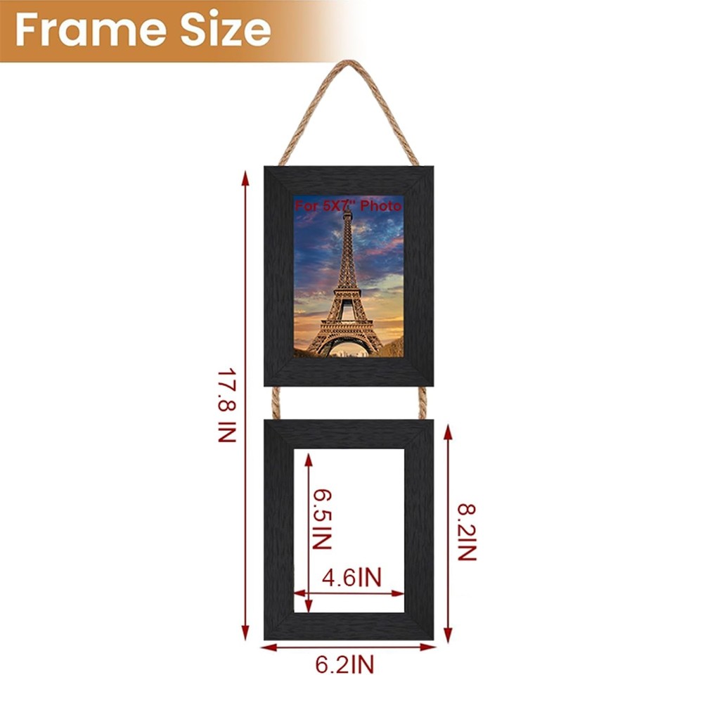 5x7 Wall Hanging Picture Frames Collage with 2 Opening Frames Black 5x7