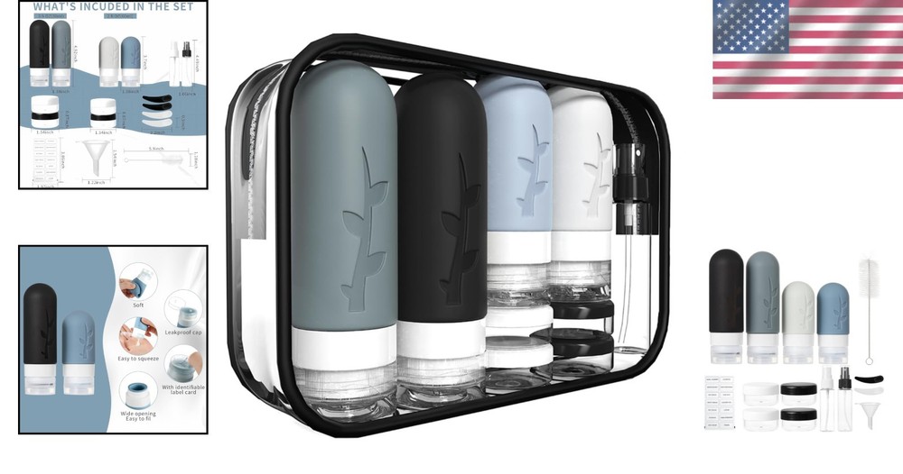 Complete Travel Essentials: 18-Pack Refillable Bottles & Accessories Set