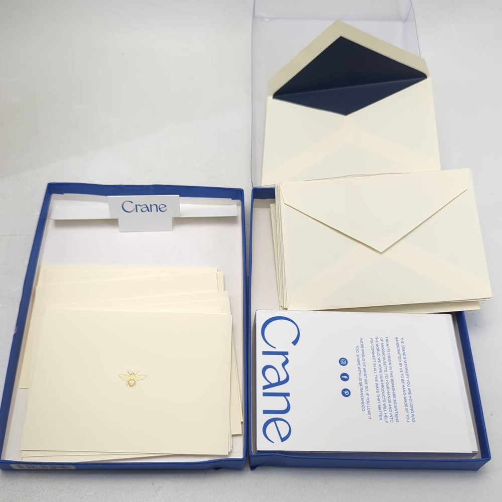 Crane & Co. Hand Engraved Bee Note RF1405 Ecruwhite Pack 10 Sets With Envelopes