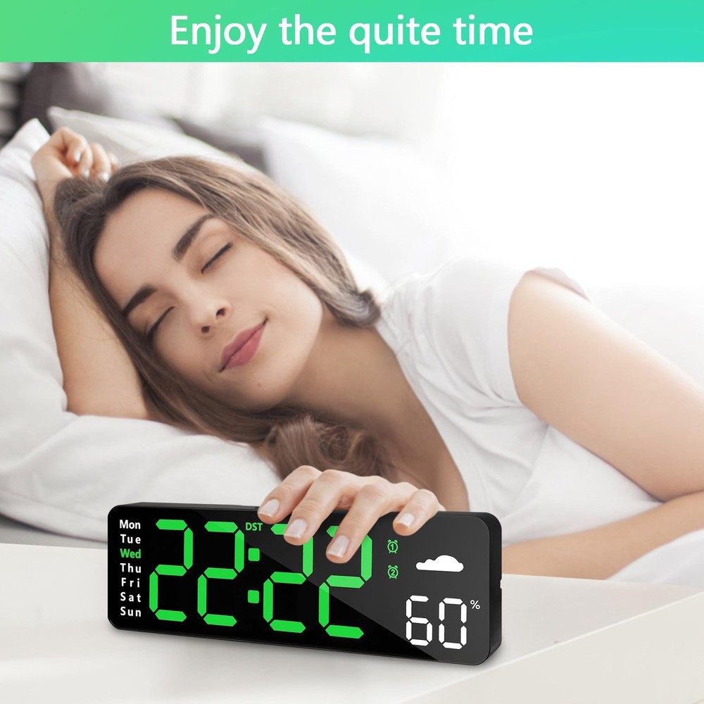 Digital Wall Clock with Remote Control, Large Display Plug in LED Digital Ala...