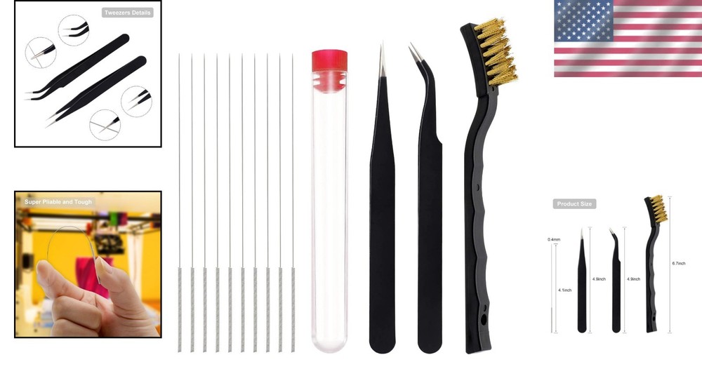 Professional 3D Printer Nozzle Cleaner Set - High-Quality 0.4mm Needles & Brush