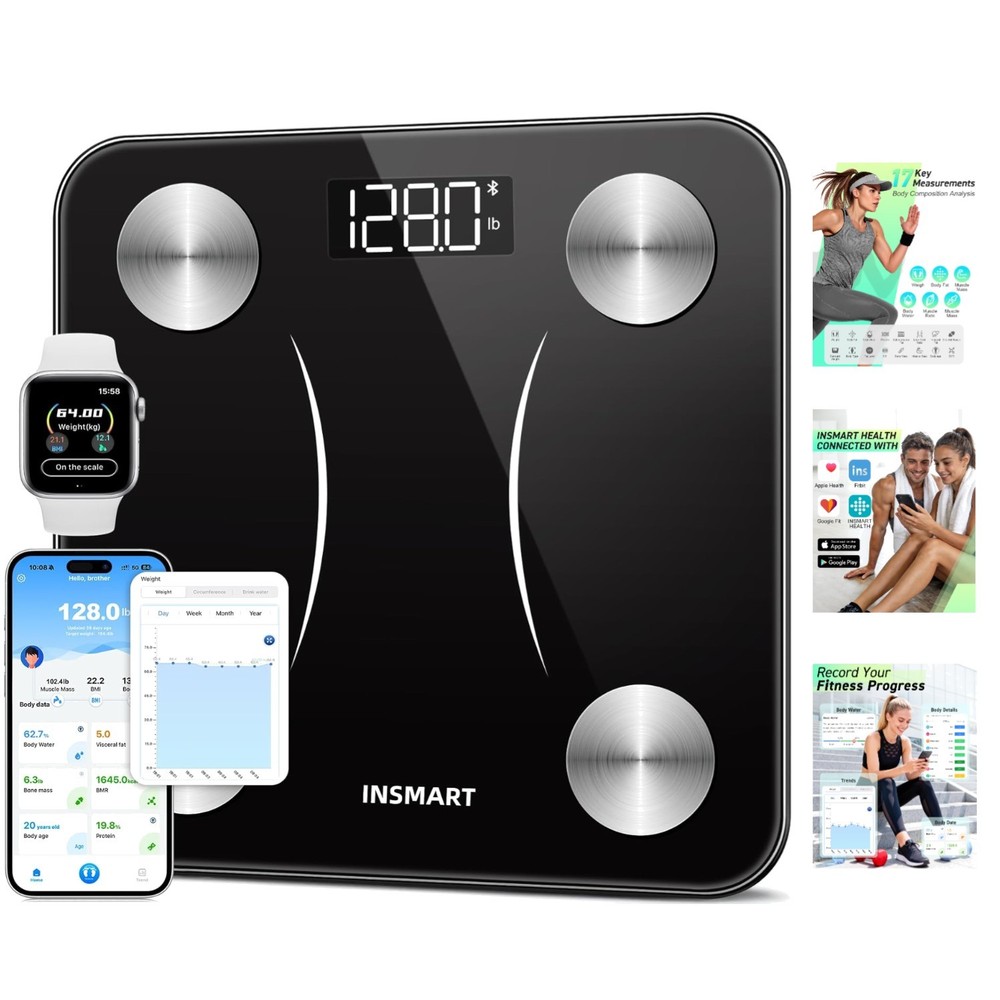 Smart Bathroom Scale with Comprehensive Analysis & Durable Tempered Glass Design