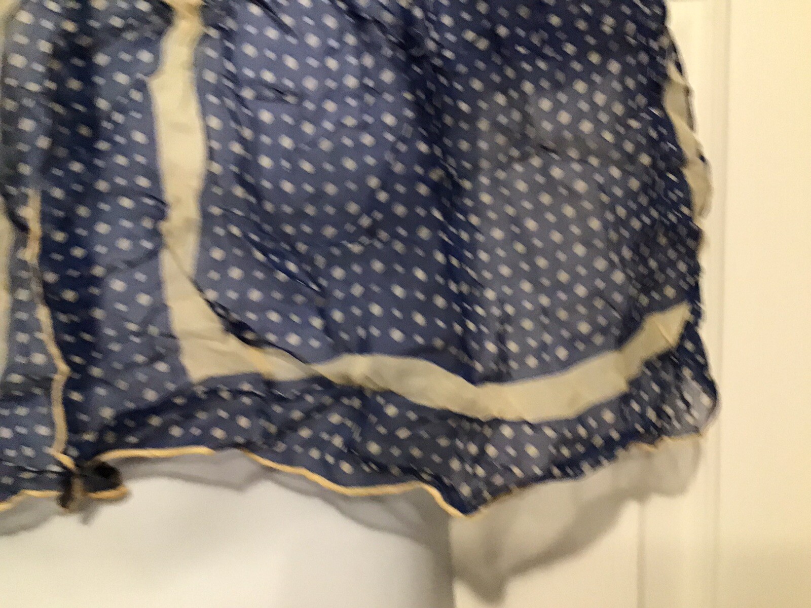 Fashion Scarf Polyester Sheer Blue with Beige Polka Dots 38”x14” Vintage 1960s
