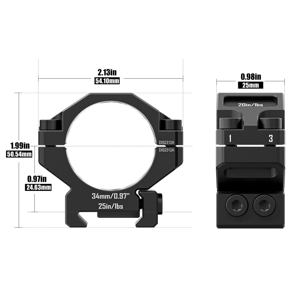 DISCOVERYOPT 34mm Scope Rings, Precision Lapped Picatinny Black