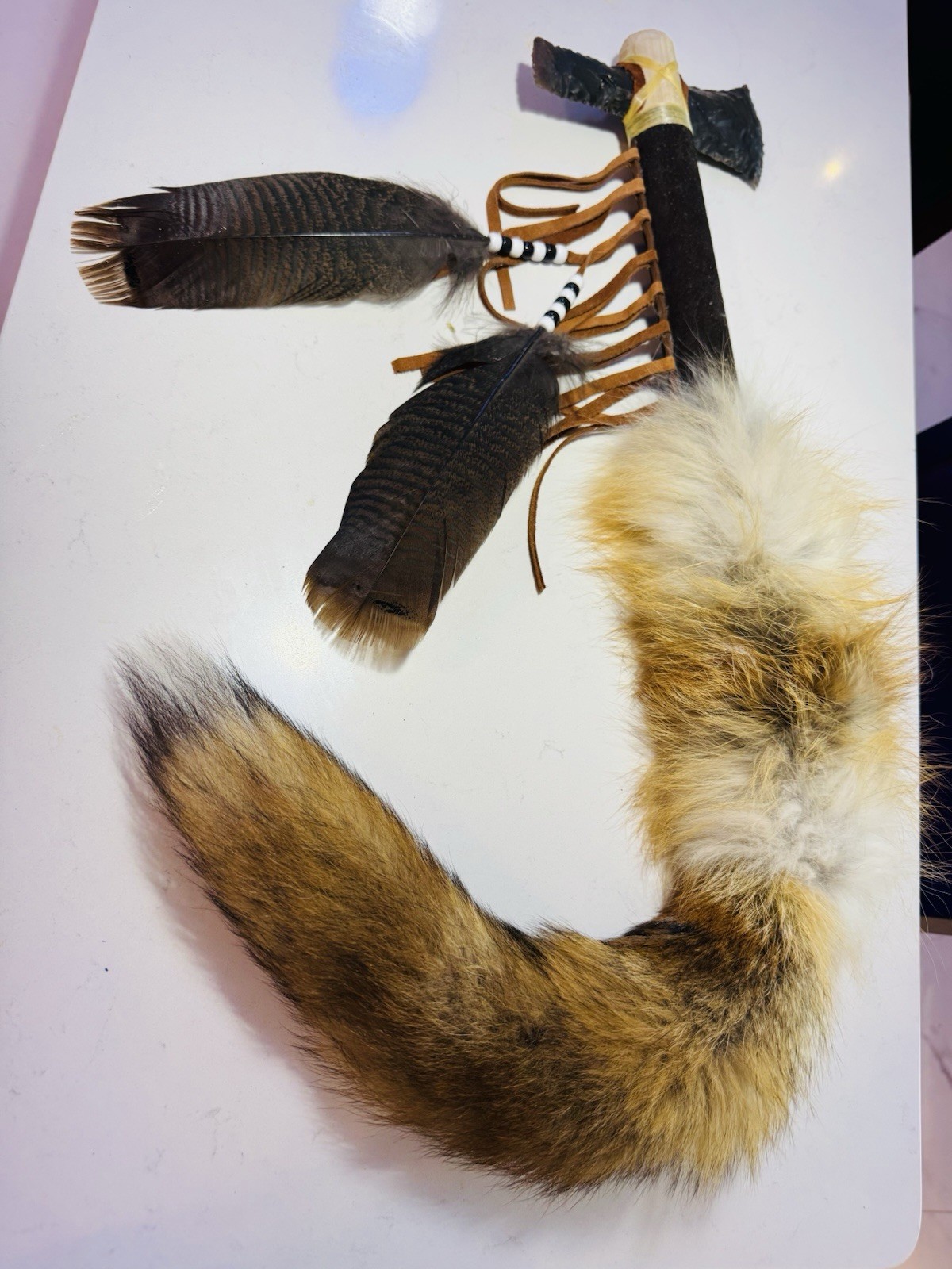 Native American Indian tomahawk. By Enrolled Cherokee 30” Including Tail