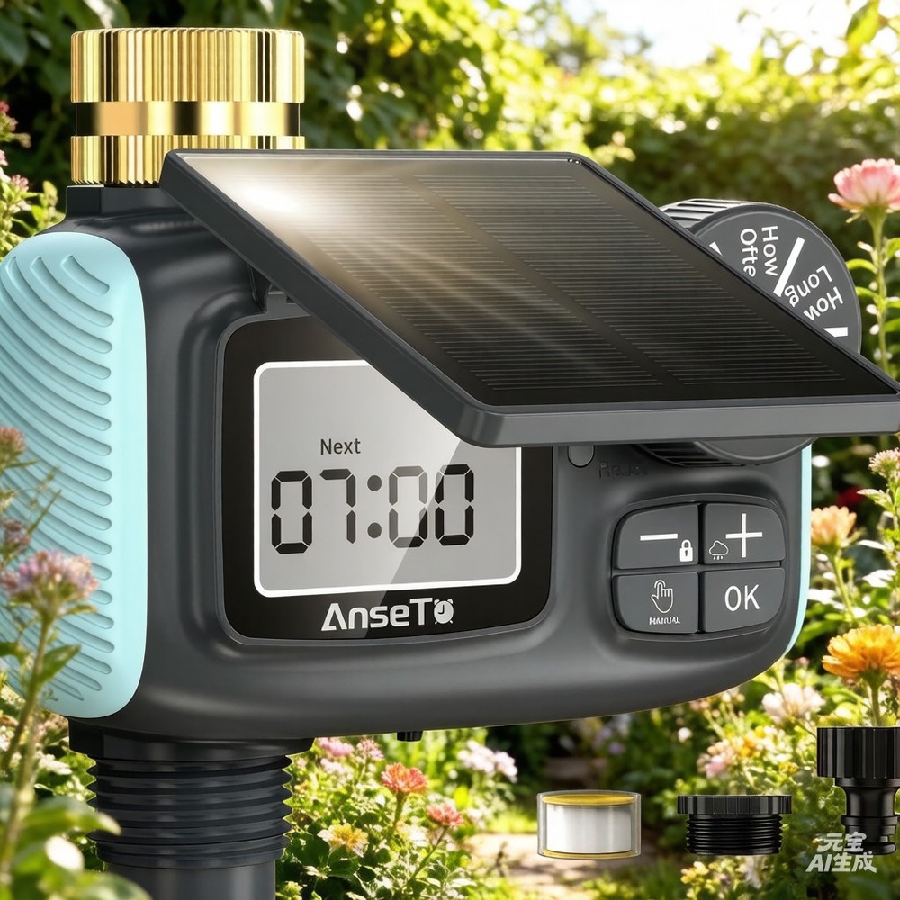 Solar Sprinkler Timer Rechargeable Water Timer Garden Hose, Programmable Faucets
