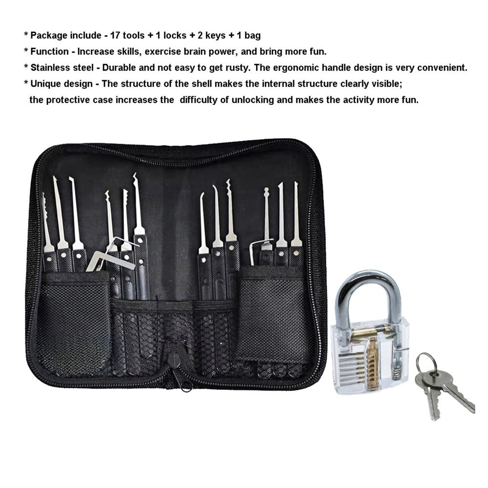 17PCS Tool Kit with Handle Beginner and Locksmith Practice Repair Tool