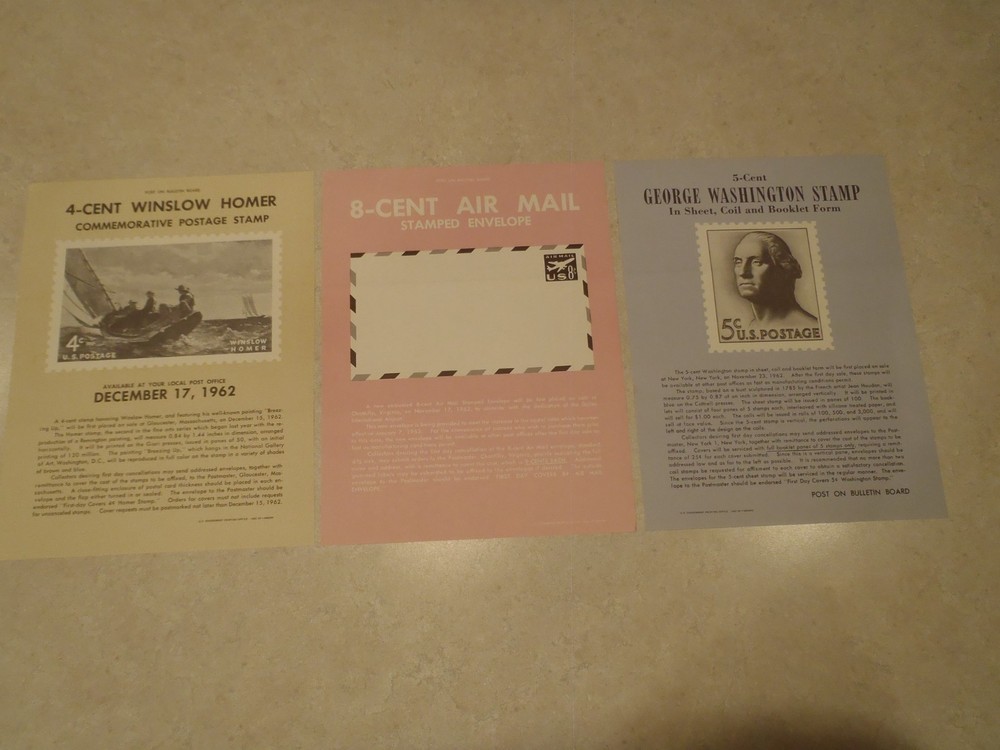 Vintage Postage Stamp Bulletin Poster Lot 1960s Post Office Air Mail 1962 1963