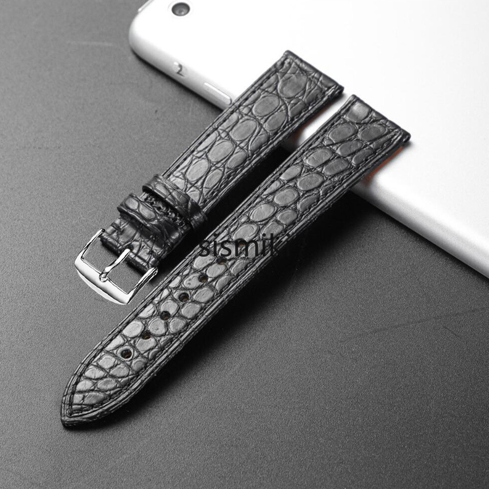 Thin Crocodile Alligator Grain Leather Watch Band Bracelet Strap Buckle Clasp