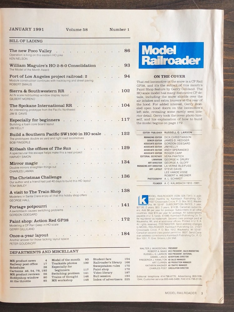 Model Railroader Magazine - 1991, 2 Issues Lot