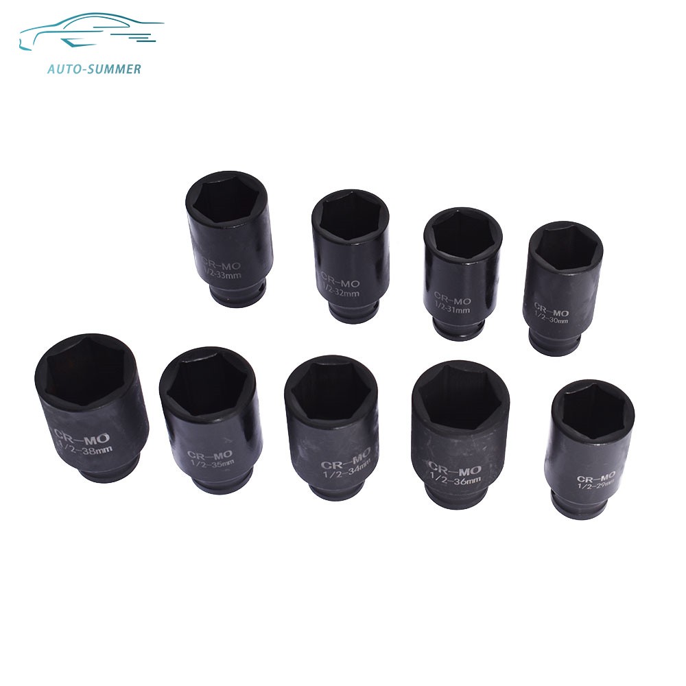 1/2" Drive Metric Axle Hub Nut Socket 9pcs 29-38mm Deep Impact Socket Tool Kit