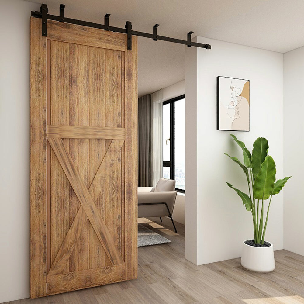 5-12FT Ceiling Bracket Mount Sliding Barn Door Hardware Kit Single/ Double Door