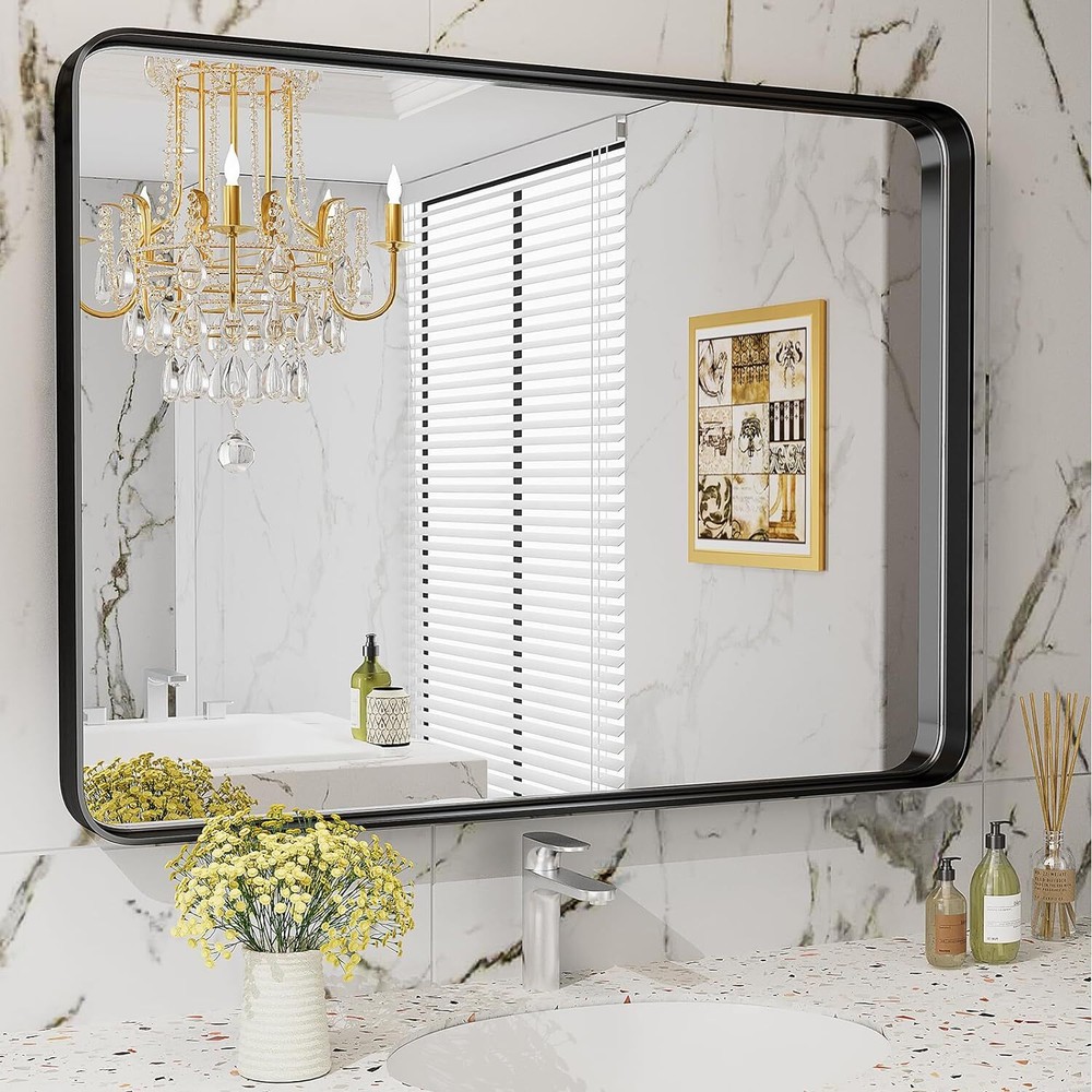 Vanity Bathroom Mirror Wall Metal Framed Rectangular Modern Mirror for Over Sink