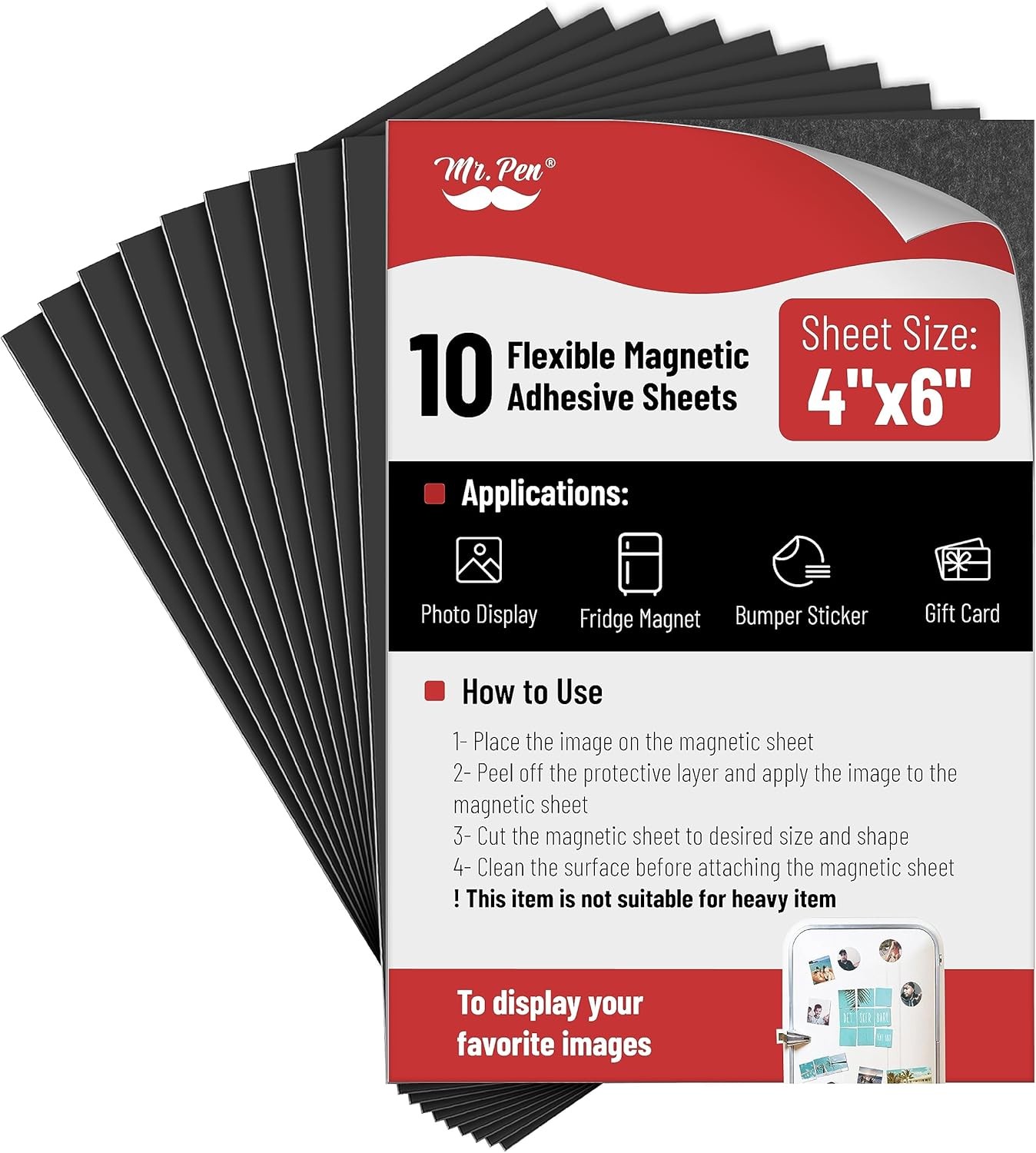 Mr. Pen- Adhesive Magnetic Sheets, 4" x 6", 10 Pack, with Adhesive Backing, Flex