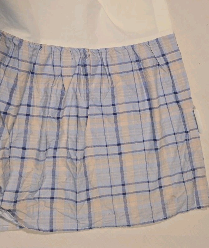 Vintage Laura Ashley Emilie Blue Plaid Queen Bedskirt Boho Cottage Rare