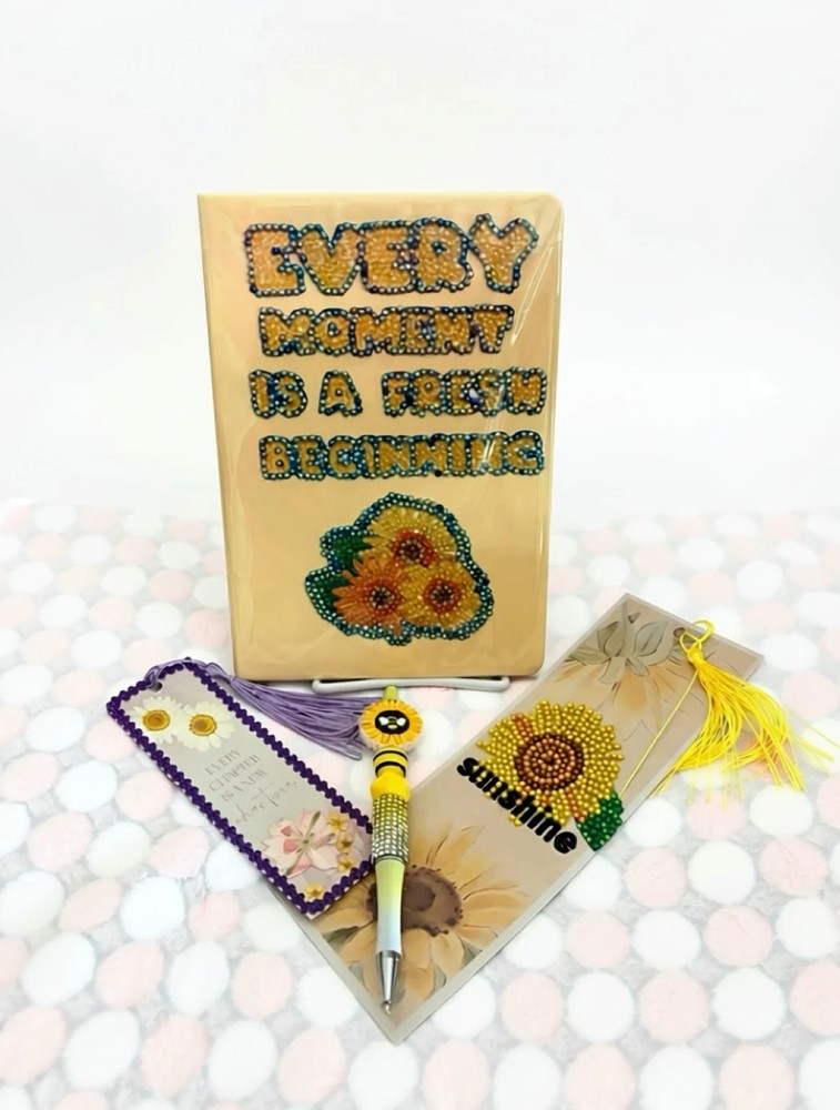 Sunflower Sunshine Bundle includes Notebook , 2 Bookmarks + Beaded Pen