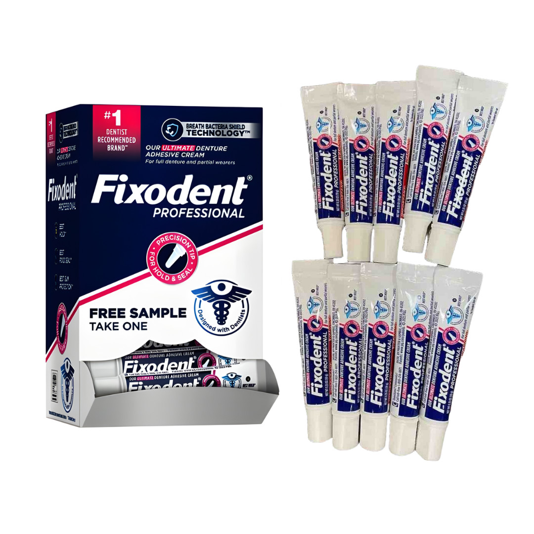 Fixodent Denture Adhesive Travel Size 0.35 oz - Adhesive Cream Tubes 50-Pack