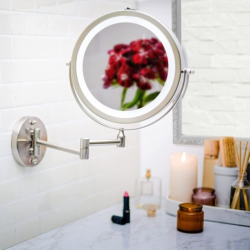 Lighted Wall Mount Makeup Mirror 7X Magnification Adjustable Dual Sided LED New