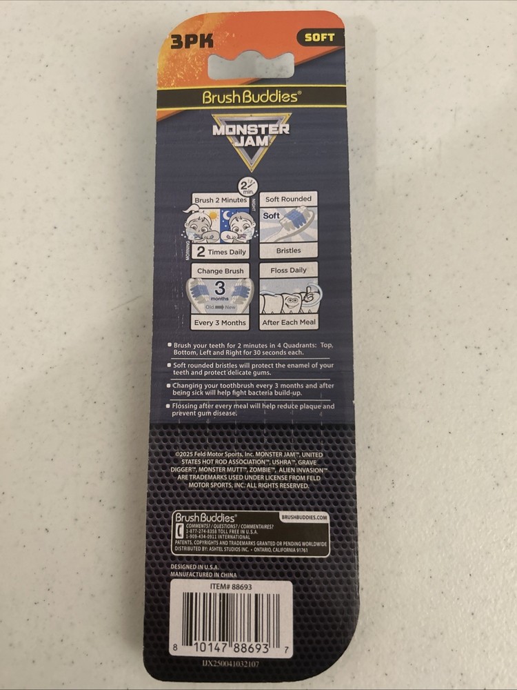 Monster Jam 3PK Toothbrushes Sealed