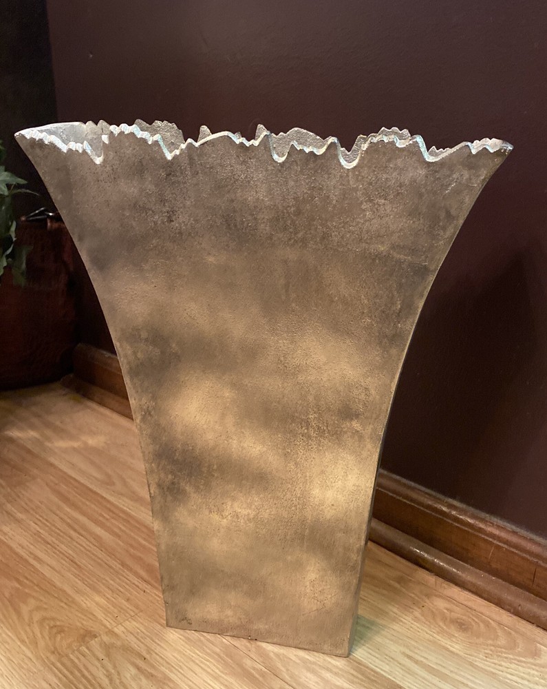 Large 18” Metal Art Flat Side Fan Shape Textured Finish Silver Plated Vase (s)