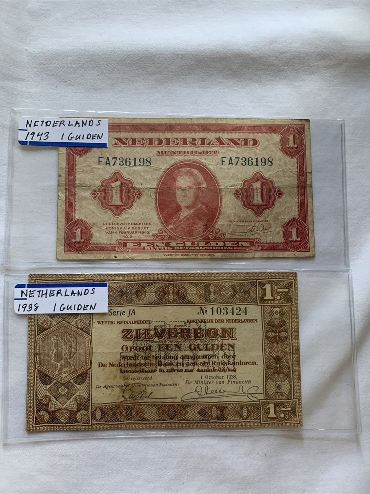 2 Netherlands 1938 Guiden 1943 Guiden