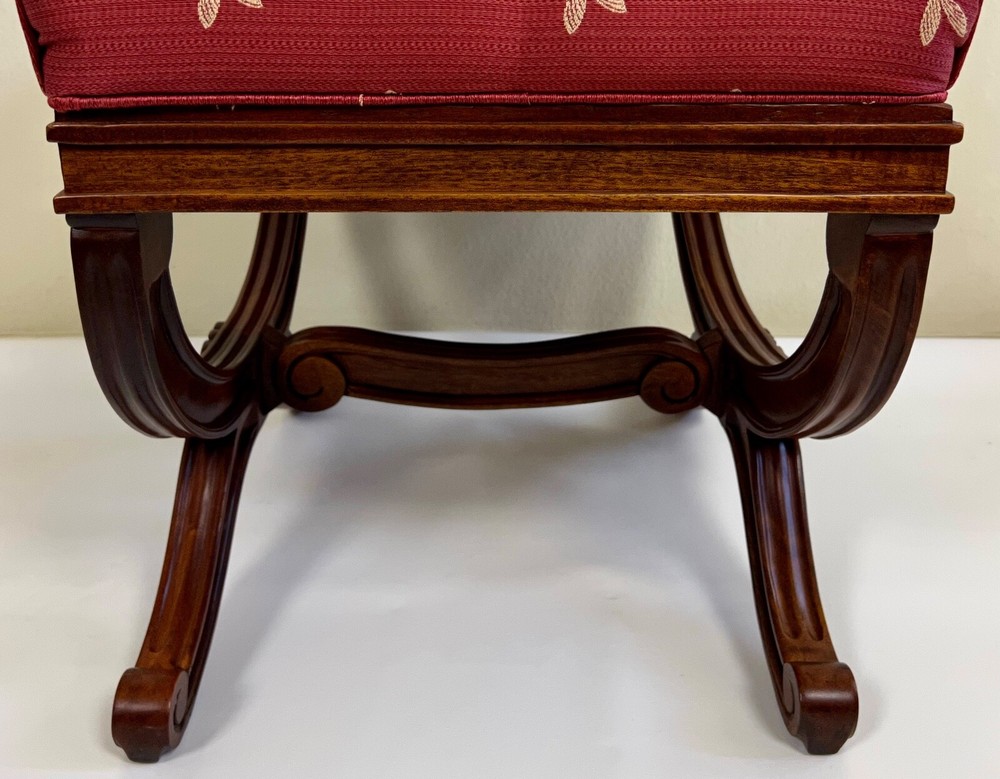 Empire Cross Stretcher Carved Walnut Ottoman / Stool