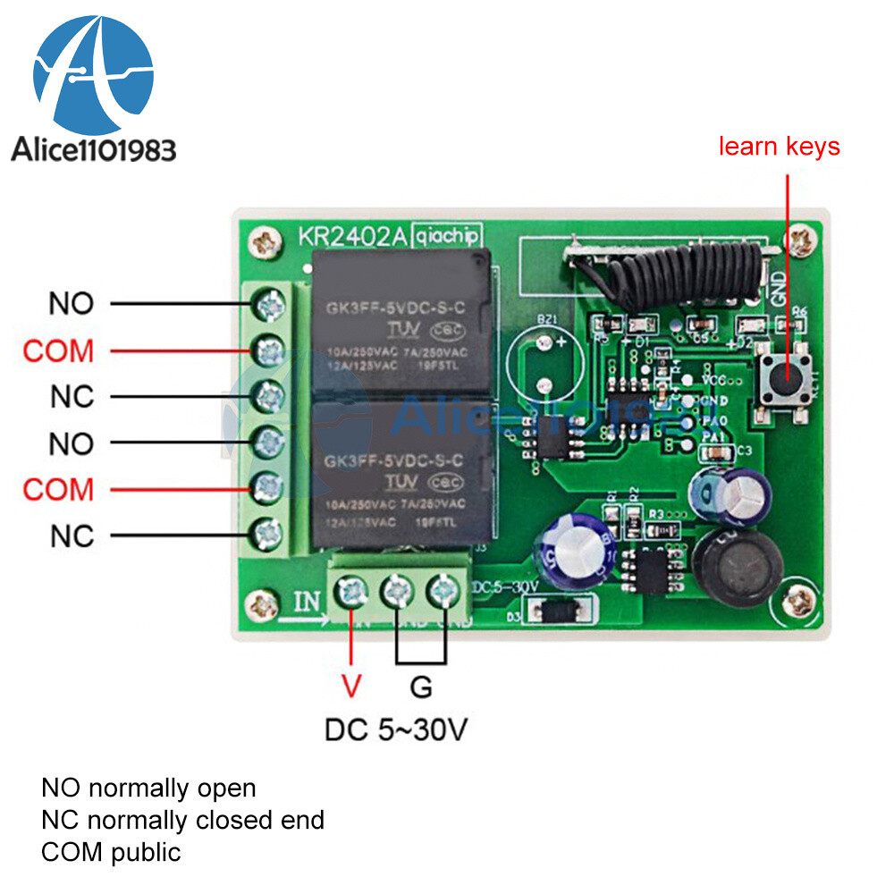 DC6-24V 433Mhz Wireless 2CH Universal Remote Control Switch For Garage Door