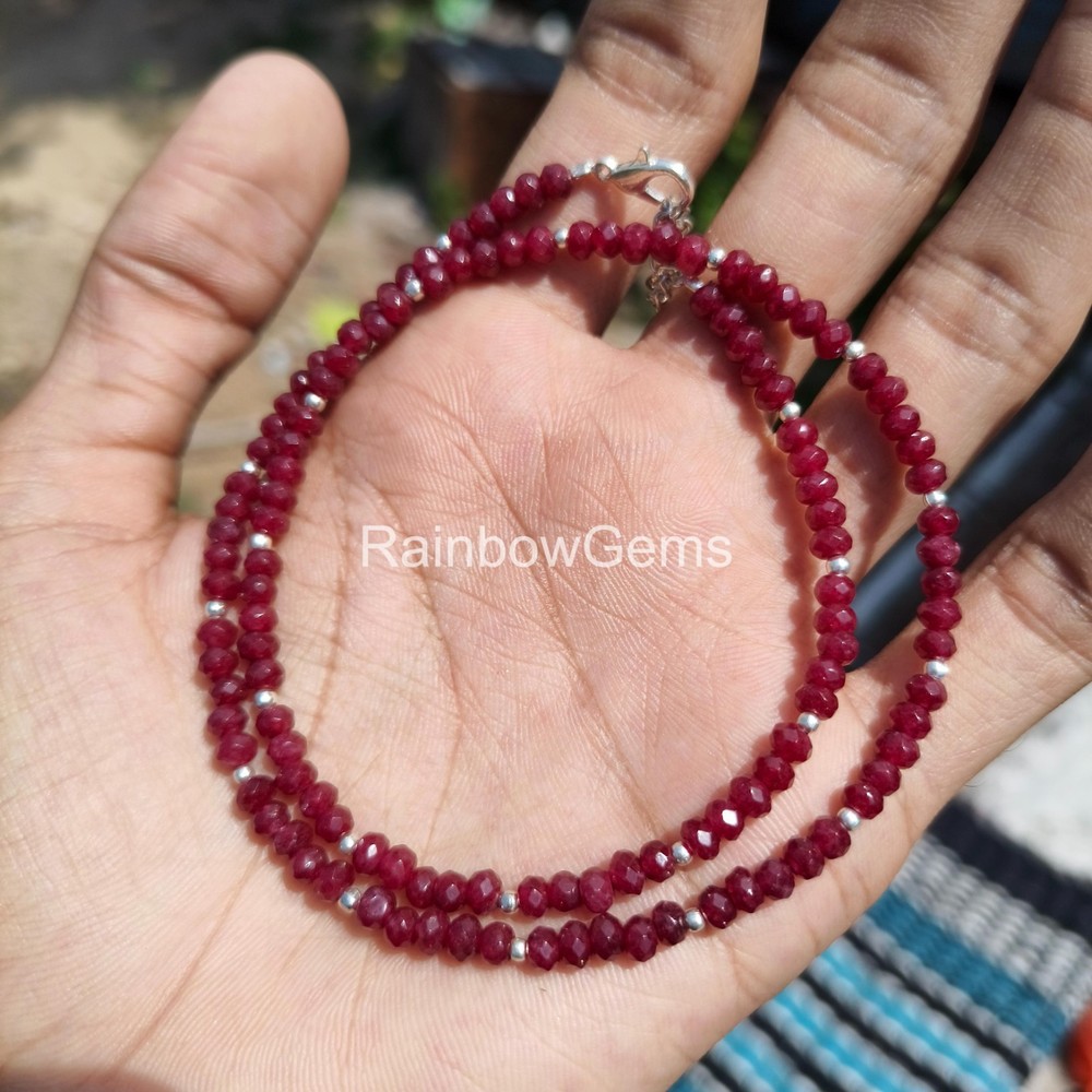 AAA++ Red Ruby Faceted Rondelle Beads . Ruby Beaded Necklace . Faceted Ruby Bead