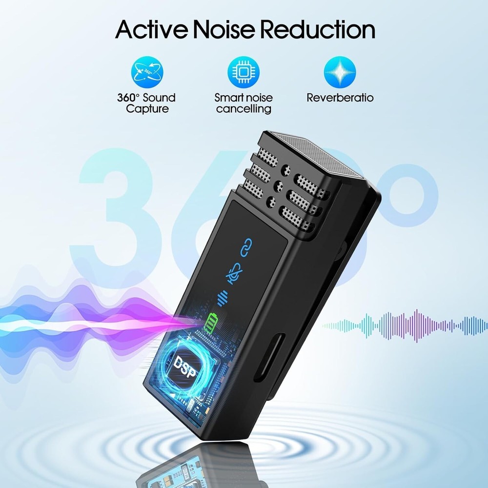 2 Pack Wireless Lavalier Microphone for iPhone iPad Android, Active Noise Reduct