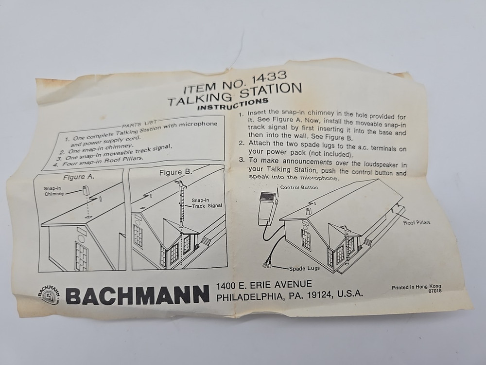HO TRAINS- VINTAGE BACHMANN 1433 TALKING STATION ACCESSORY- Untested