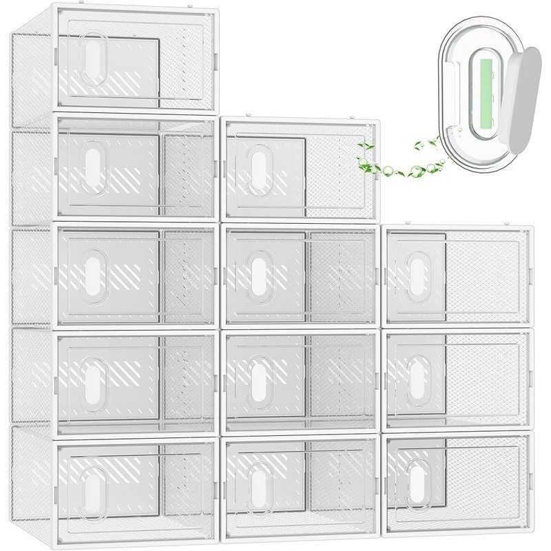 Stackable Shoe Storage Box Magnetic Door Ventilation Aromatherapy Organizer New