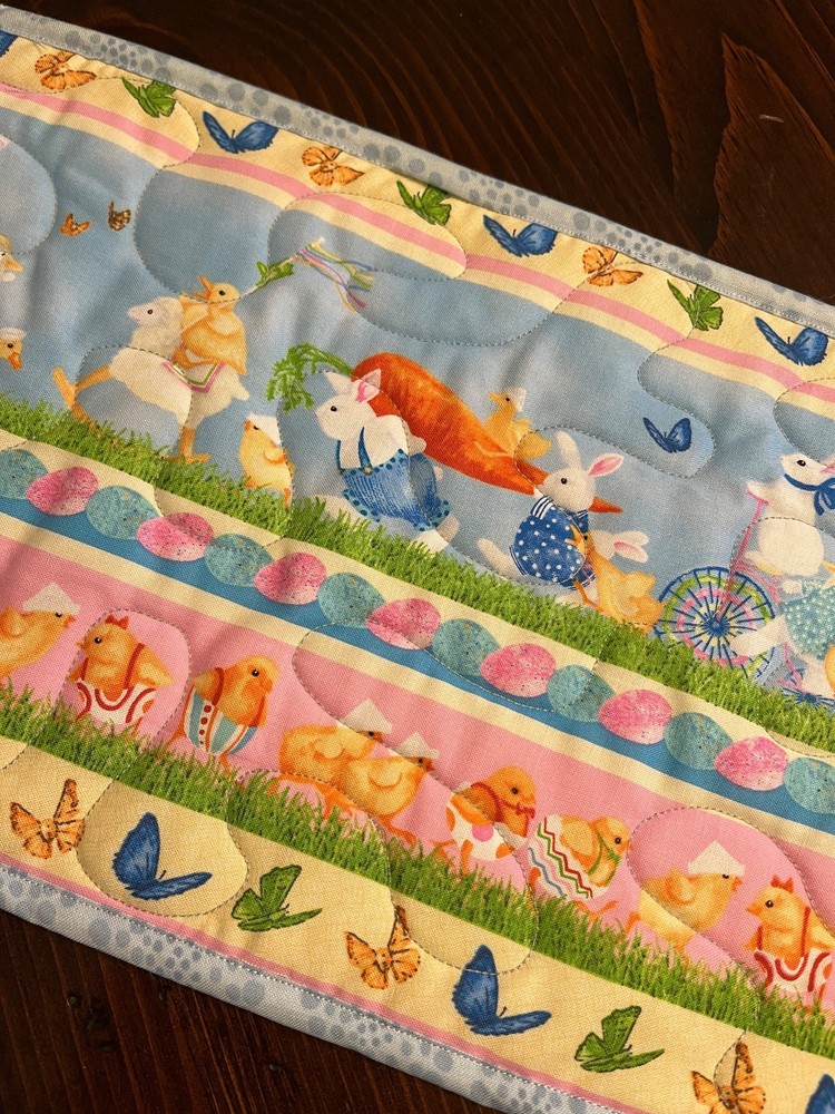 Handcrafted-Quilted Table Runner -Easter Eggs, Bunnies, Chicks, Butterflies NEW