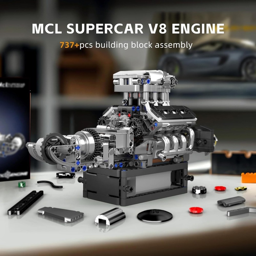V8 Combustion Engine Model Kit That Runs, Build Your Own MOC V8 Engine Model Toy