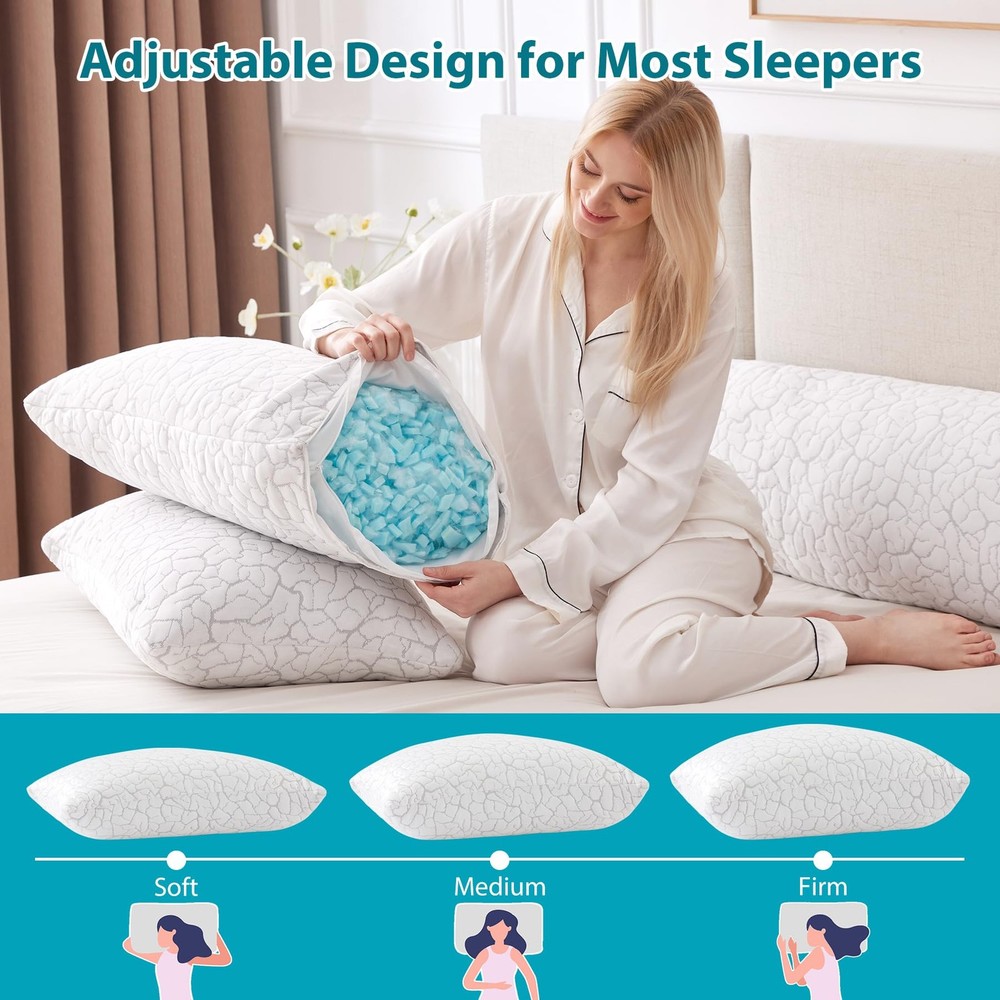 Cooling Pillows for Sleeping 2 Pack, Standard Size Adjustable Shredded Memory...
