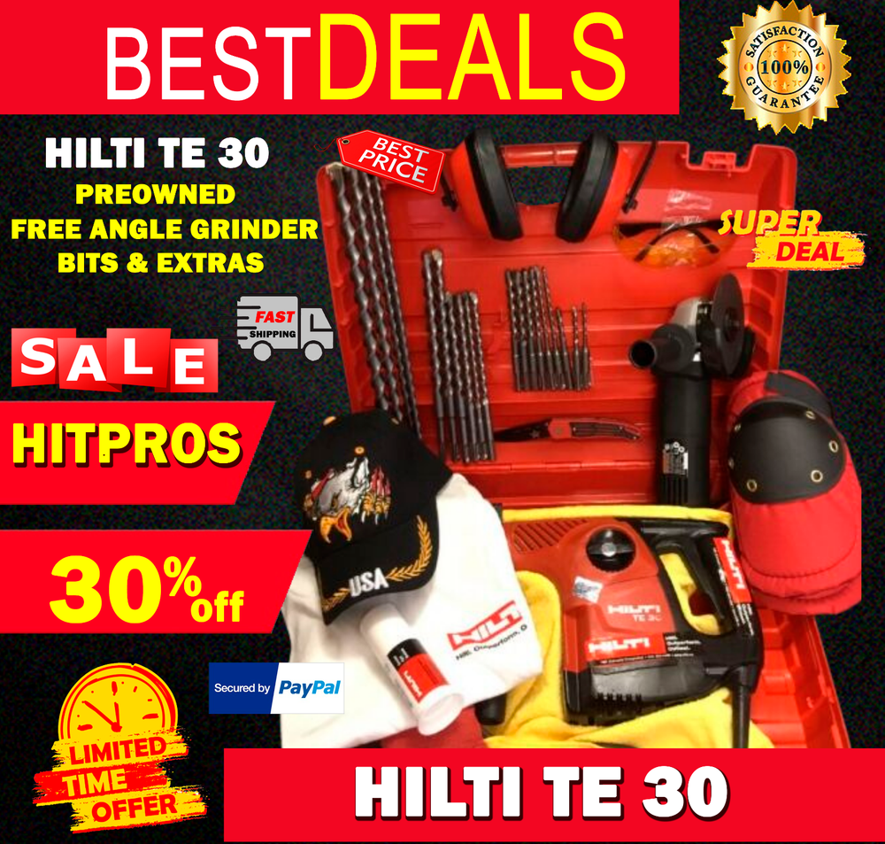 HILTI TE 30, PREOWNED , FREE ANGLE GRINDER, BITS, EXTRAS, FAST SHIP