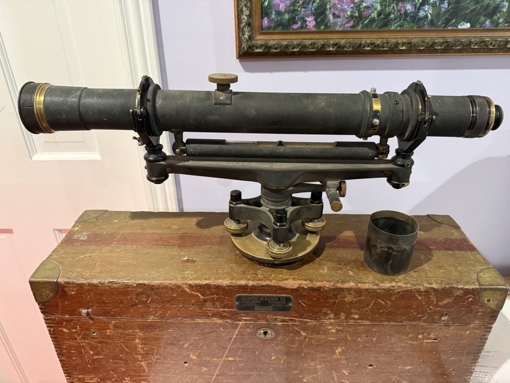 Antique Keuffel & Esser Co Surveyor’s Transit.  Complete with Maple box.