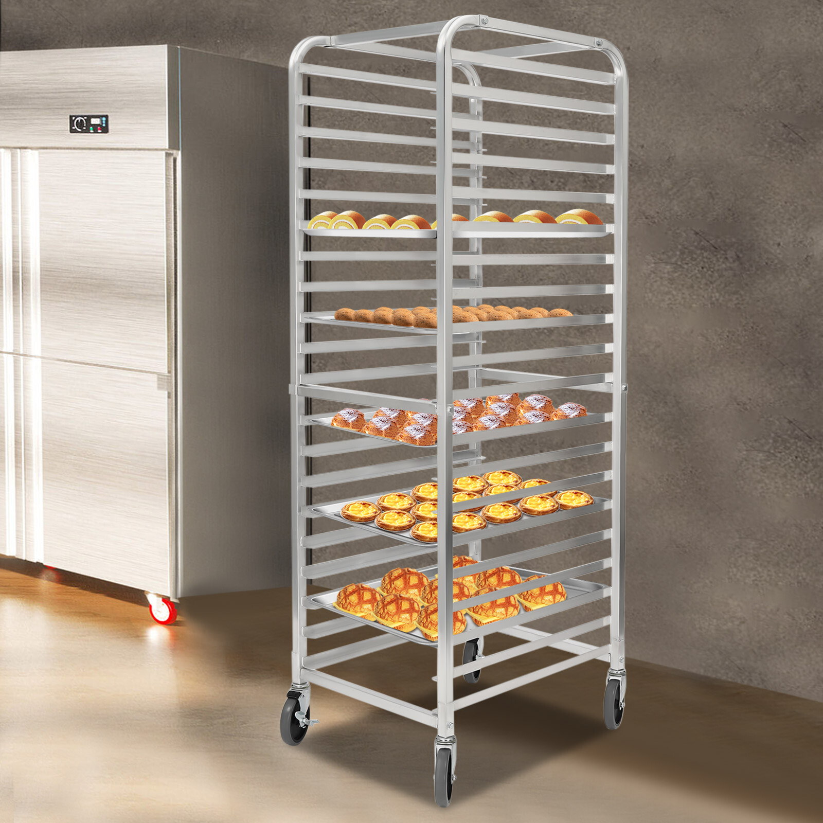 20-Tier Bakery Rack with 4 Wheels for Kitchen Bakery Restaurant Catering
