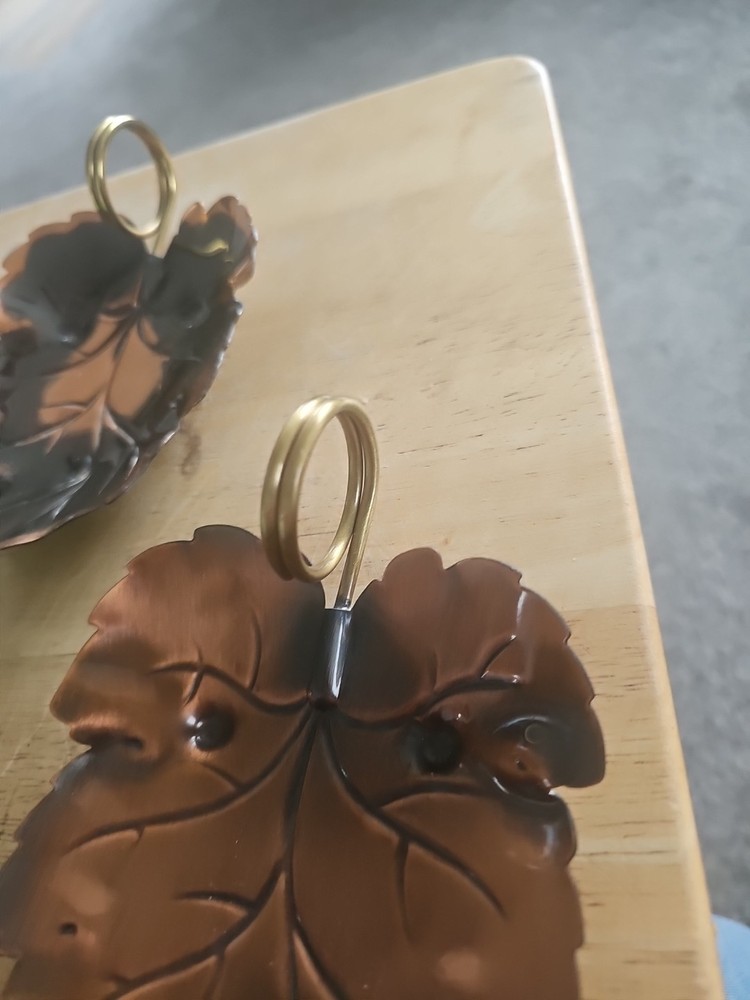 Vintage Coppercraft Copper Leaf Candy Dish Brass Finger Ring Handle ,Pair.