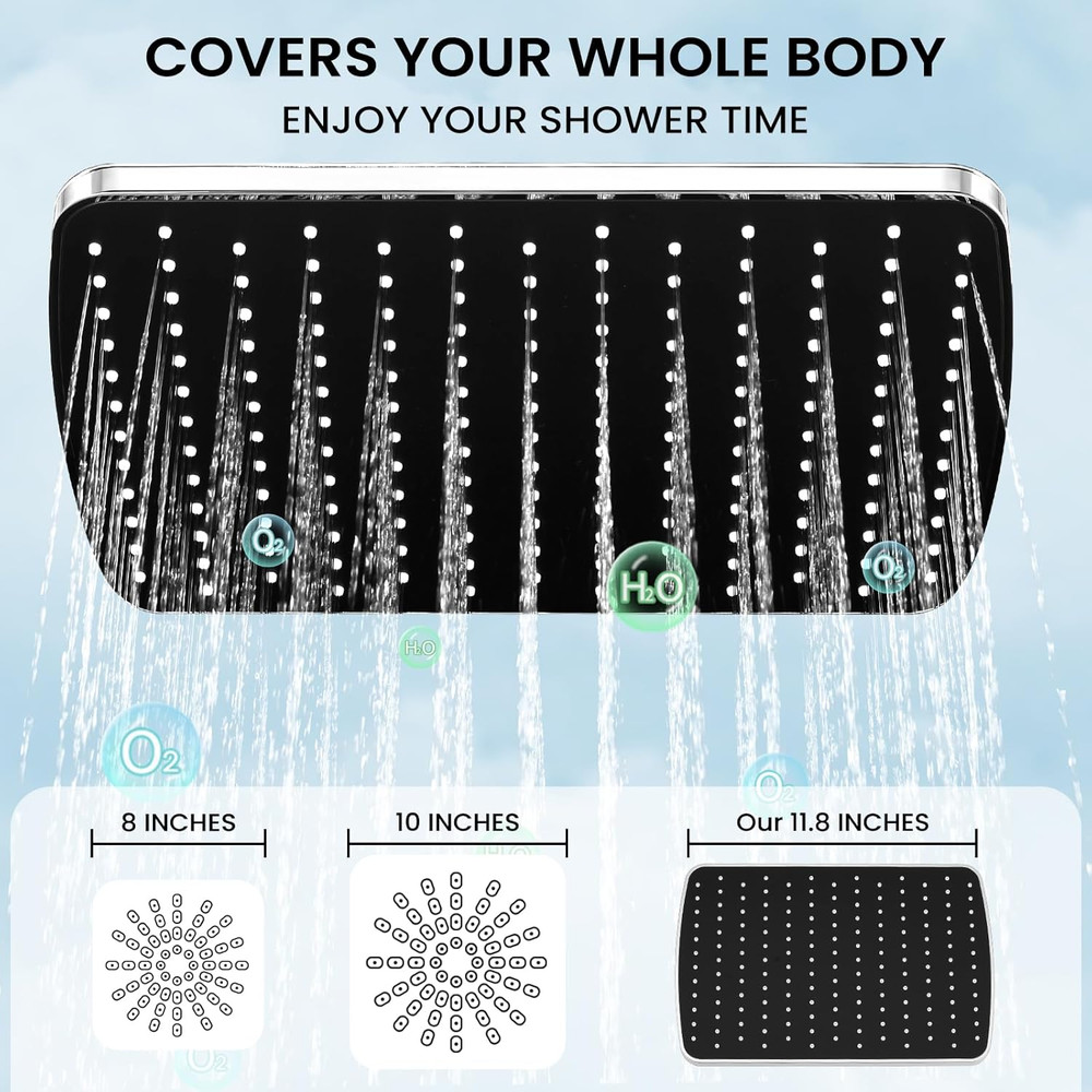 Shower Head with Handheld Combo,11.8 Inch Large Rectangular Rain Shower Head wit
