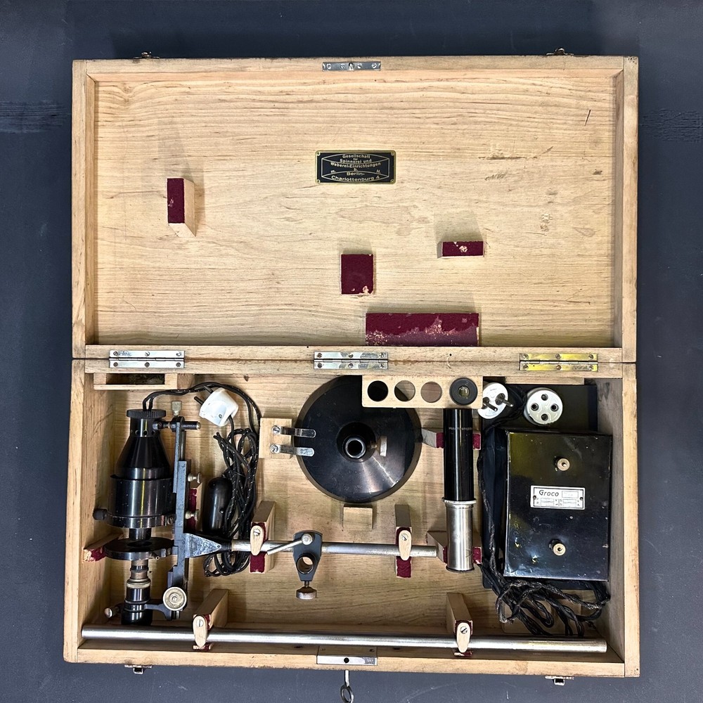 RARE 1920 ANTIQUE MICROSCOPE ORIGINAL CASE ACCESSORIES BERLIN GERMANY MARKED